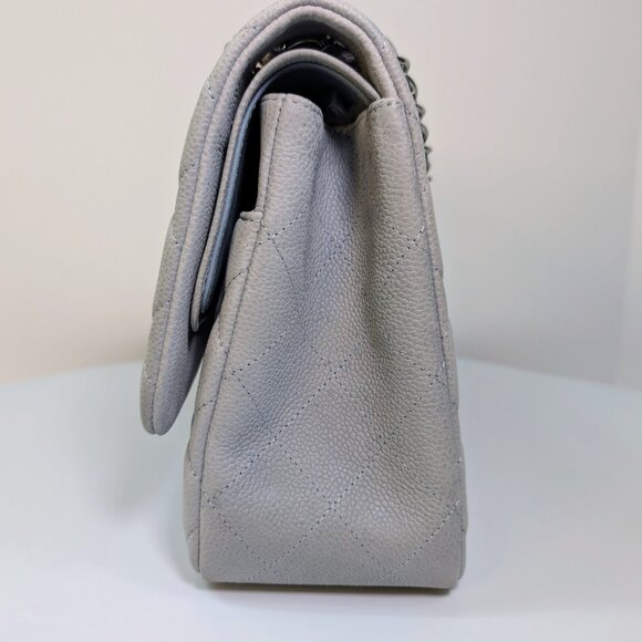 Chanel Classic Jumbo Light Gray Blue Quilted Caviar Double Flap Bag - Picture 3 of 16